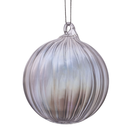 Ronis Bauble Clear Glass with Stripe Pattern 8cm