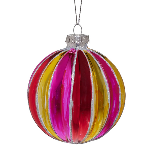 Ronis Bauble Multi Colour Striped Glass 8cm