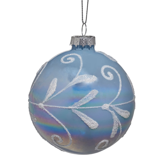 Ronis Bauble Slate Blue Glass with Glitter Pattern 8cm