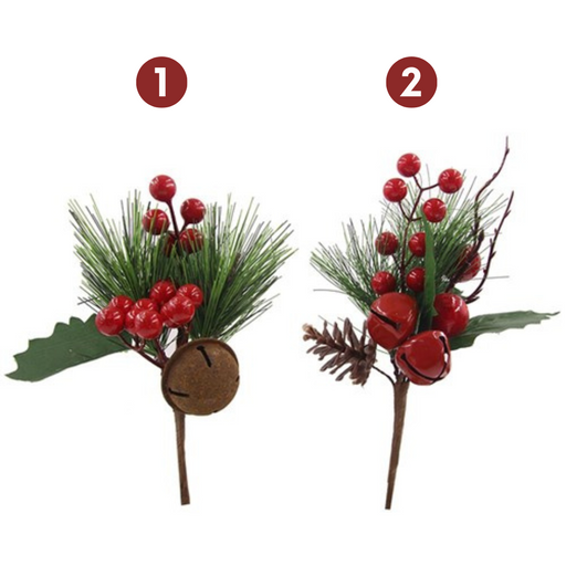 7 Asst. Christmas Floral Picks Red Berries, Holly Leaves, Pine Cone,  Poinsettia