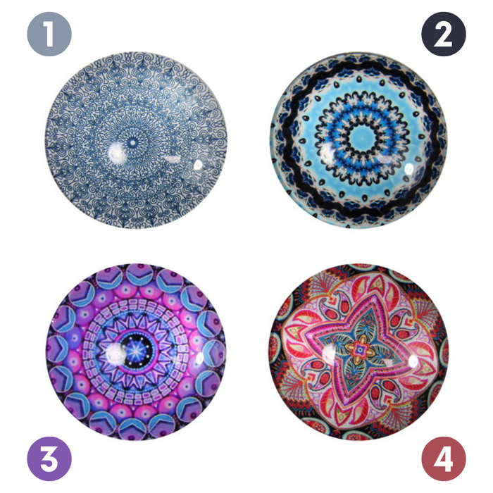 Ronis Boho Mandala Round Glass Magnet 5cm 4 Asstd