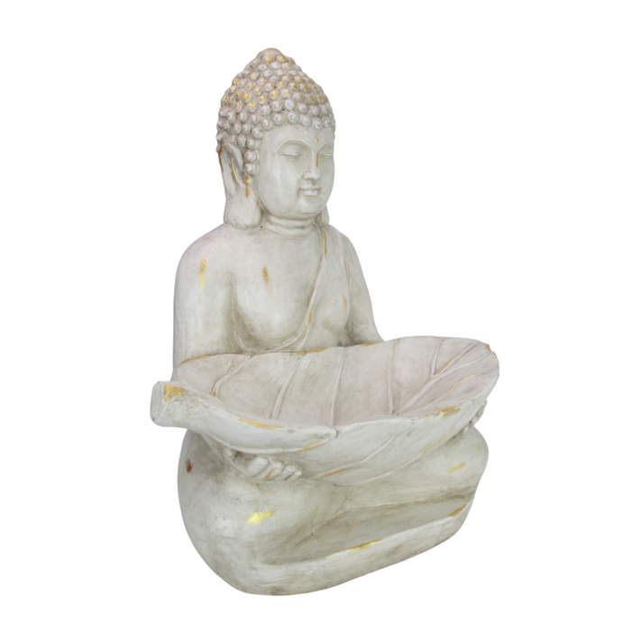 Ronis Buddha Holding Leaf White & Gold Brushed 68cm