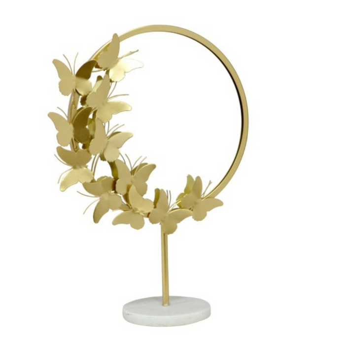 Ronis Butterfly Mirror on White Marble Base 46cm Gold