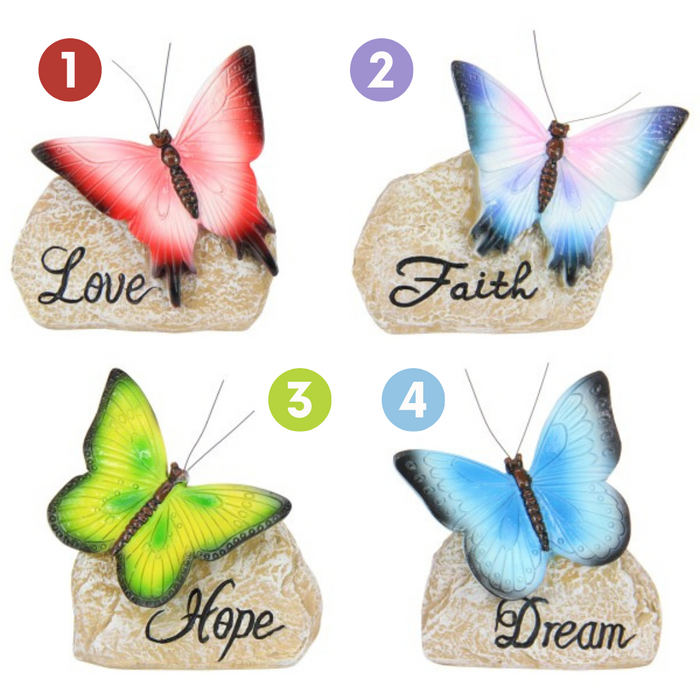 Ronis Butterfly On Inspirational Rock 10cm 4 Asstd