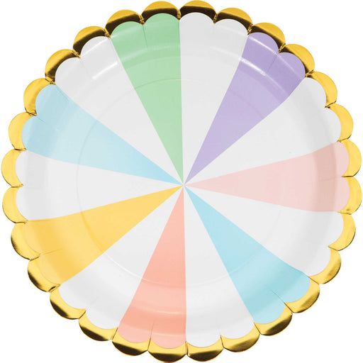 Pastel Celebrations Dinner Plates Scalloped Paper & Gold Foil 22cm 8pk