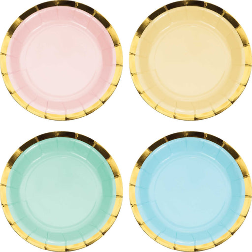 Pastel Celebrations Lunch Plates Scalloped & Gold Foil 18cm 8pk