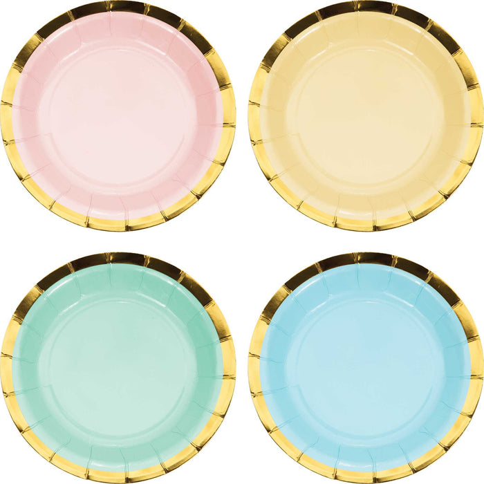 Pastel Celebrations Lunch Plates Scalloped & Gold Foil 18cm 8pk