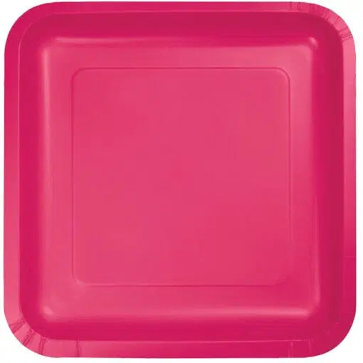 Hot Magenta Square Dinner Plates Paper 23cm 18pk