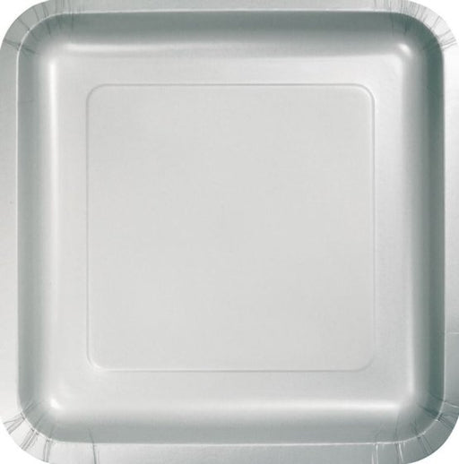 Shimmering Silver Square Dinner Plates Paper 23cm 18pk