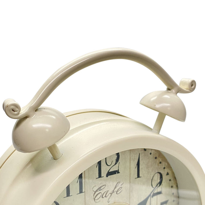 Ronis Cafe France Faux Twin Bell Metal Vintage Desk Clock 16x6x20.5cm Off White