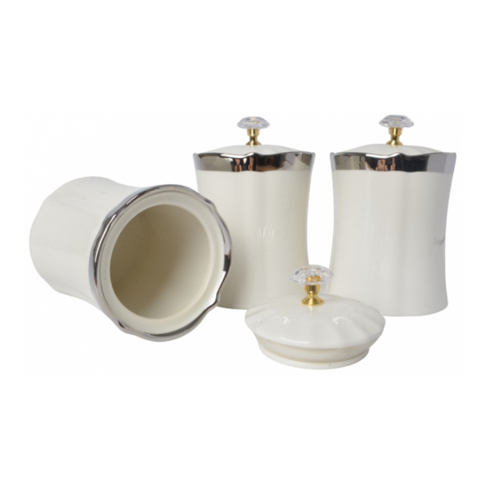 Ronis Canister White & Silver Set of 3