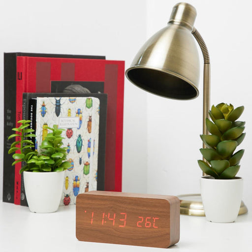 Ronis Checkmate Spruce LED Wood Cuboid Alarm Clock 15x6.8x3.9cm Dark Brown