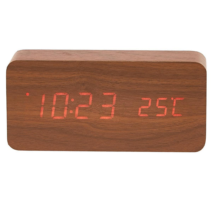 Ronis Checkmate Spruce LED Wood Cuboid Alarm Clock 15x6.8x3.9cm Dark Brown