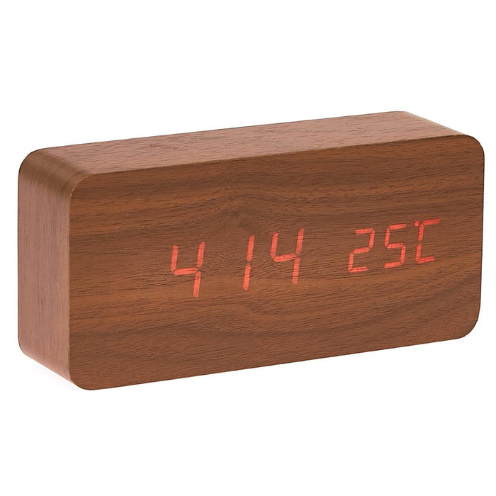 Ronis Checkmate Spruce LED Wood Cuboid Alarm Clock 15x6.8x3.9cm Dark Brown