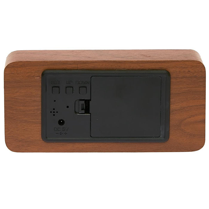 Ronis Checkmate Spruce LED Wood Cuboid Alarm Clock 15x6.8x3.9cm Dark Brown