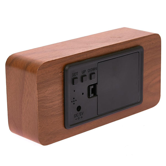 Ronis Checkmate Spruce LED Wood Cuboid Alarm Clock 15x6.8x3.9cm Dark Brown