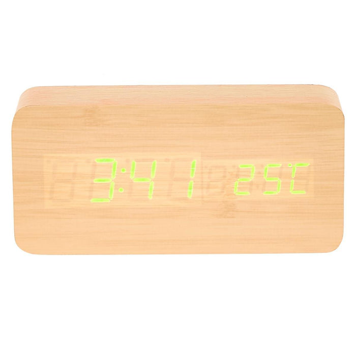 Ronis Checkmate Spruce LED Wood Cuboid Alarm Clock 15x6.8x3.9cm Light Brown