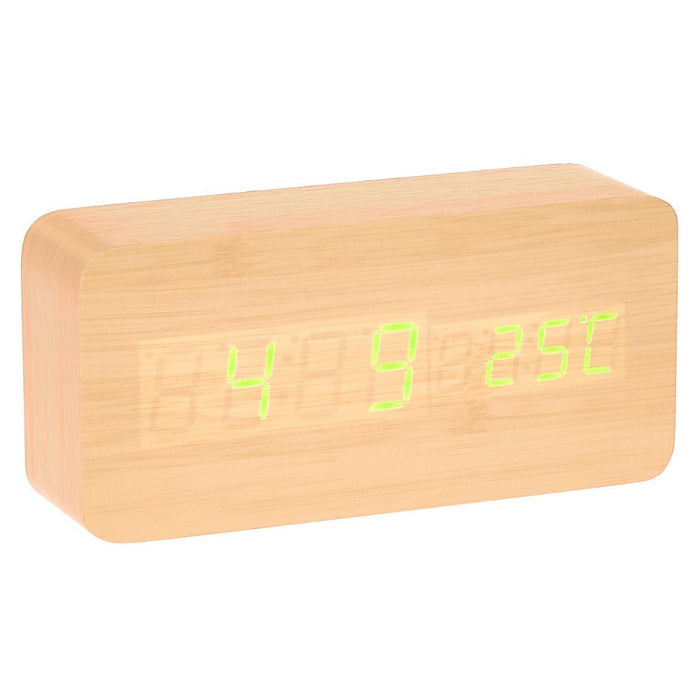 Ronis Checkmate Spruce LED Wood Cuboid Alarm Clock 15x6.8x3.9cm Light Brown