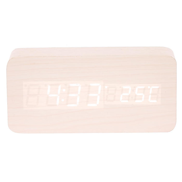 Ronis Checkmate Spruce LED Wood Cuboid Alarm Clock 15x6.8x3.9cm White