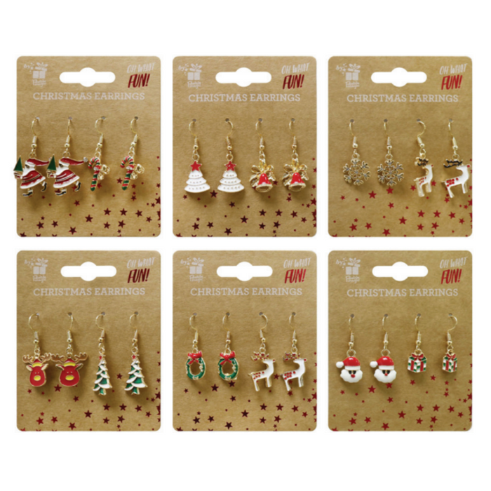 Ronis Christmas Dangly Earrings 2pk 6 Asstd