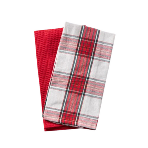 Ronis Christmas Teatowel, Waffle & Cotton Tartan 2pk