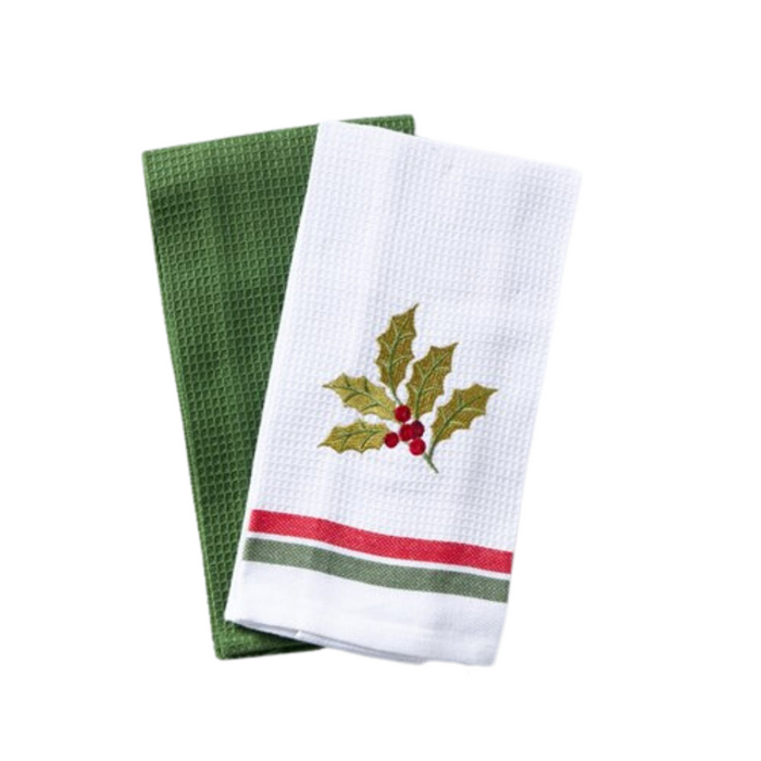 Ronis Christmas Teatowel, Waffle & Embroided 2pk