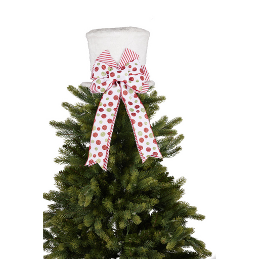 Ronis Christmas Tree Topper White Top Hat with Candy Bow 45cm