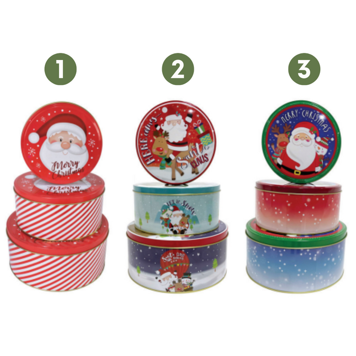 Ronis Christmas Cookie Tin Round Large 3 Asstd