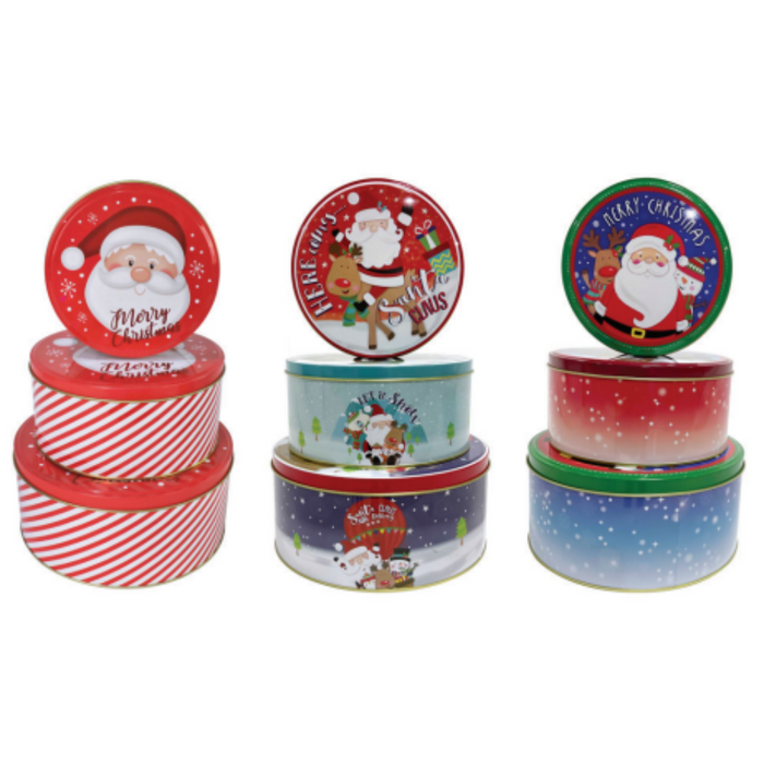 Ronis Christmas Cookie Tin Round Large 3 Asstd