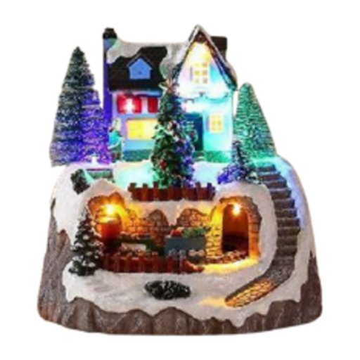 Ronis Christmas LED Village With Turning Train & Snowman 17.8x18.3x19.2cm