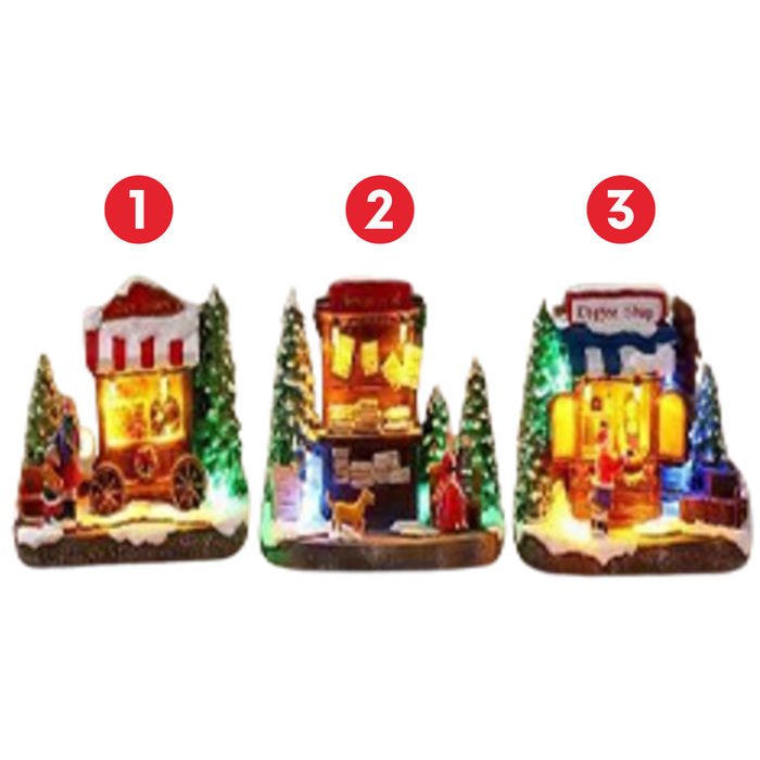 Ronis Christmas Light Up Shop 13.5x7.5x11cm 3 Asstd