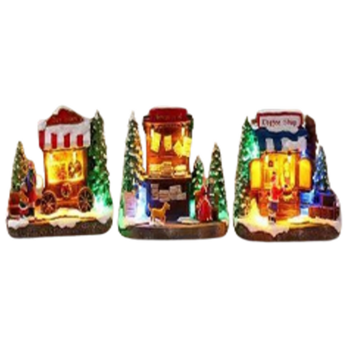 Ronis Christmas Light Up Shop 13.5x7.5x11cm 3 Asstd