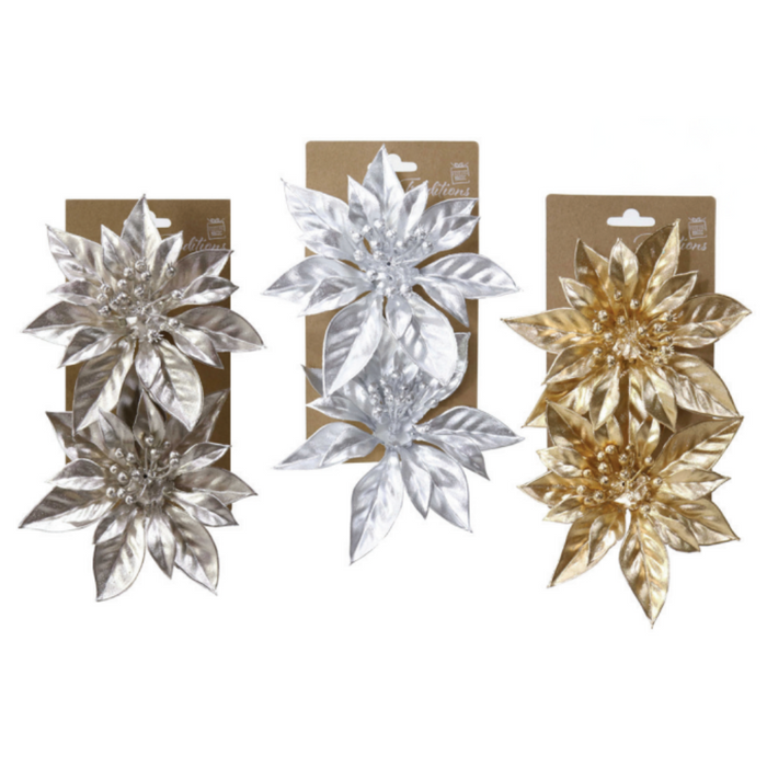 Ronis Clip Matte Metallic Poinsettia 2pk 3 Asstd