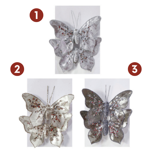 Ronis Clip Metallic Fabric Butterfly 2pk 16cm 3 Asstd