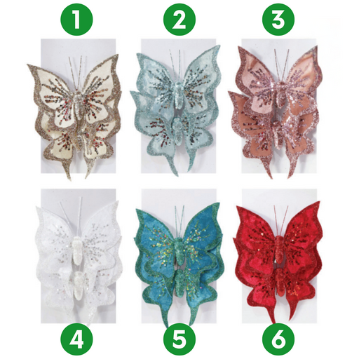 Ronis Clip Velvet Butterfly 2pk 17cm 6 Asstd