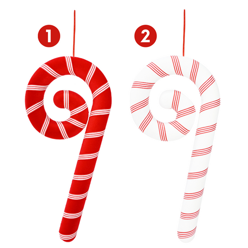 Ronis Curly Flocked Ribbon Candycane 40cm 2 Asstd