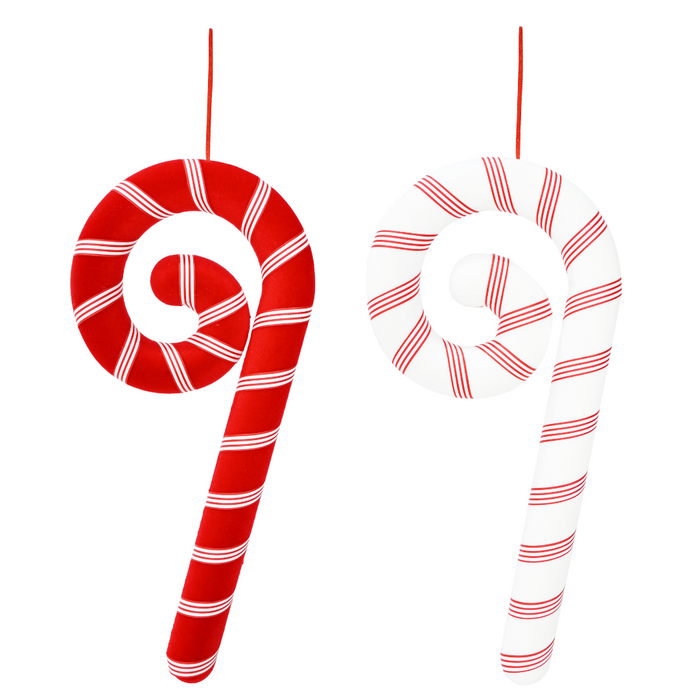 Ronis Curly Flocked Ribbon Candycane 40cm 2 Asstd