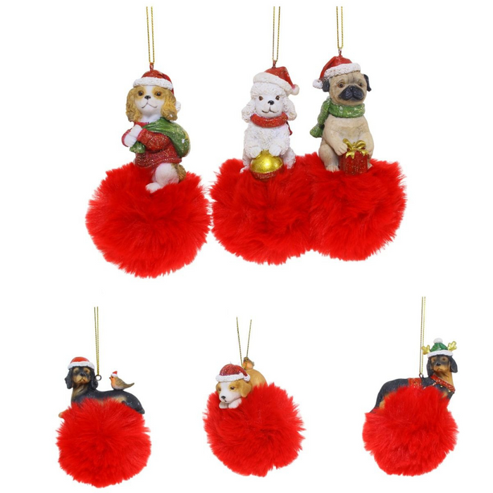 Ronis Dogs Pom Pom Ornament 6 Asstd