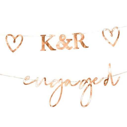 Engaged Bunting with Customisable Initials & Hearts Rose Gold FSC 27pk