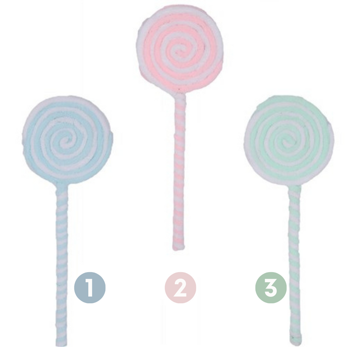 Ronis Fairy Floss Candy Cane 10cm W/ 30cm Stem 3 Asstd (Pink, Mint, Blue)