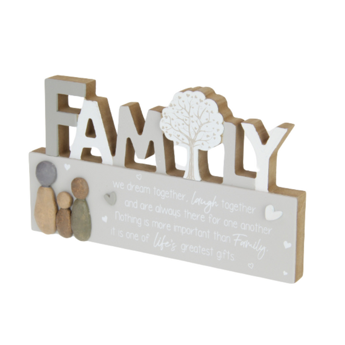 Ronis Family Wording Plaque with Cute Stone Family 24x14cm