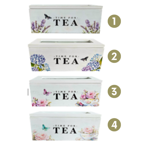 Ronis Floral Design 3 Compartment Tea Boxes 22.7x9x9cm 4 Asstd