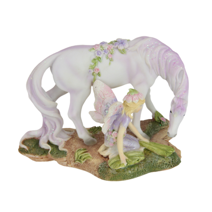 Ronis Flower Fairy Crouching with Unicorn 18cm