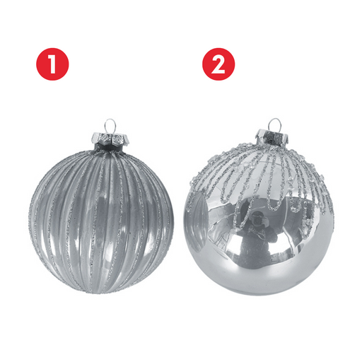 Ronis Glass Bauble 10cm Silver 2 Asstd