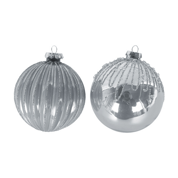 Ronis Glass Bauble 10cm Silver 2 Asstd