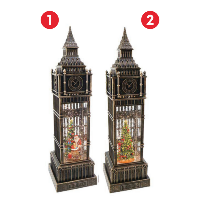 Ronis Glitter Swirl Musical Big Ben Tower USB 38cm 2 Asstd