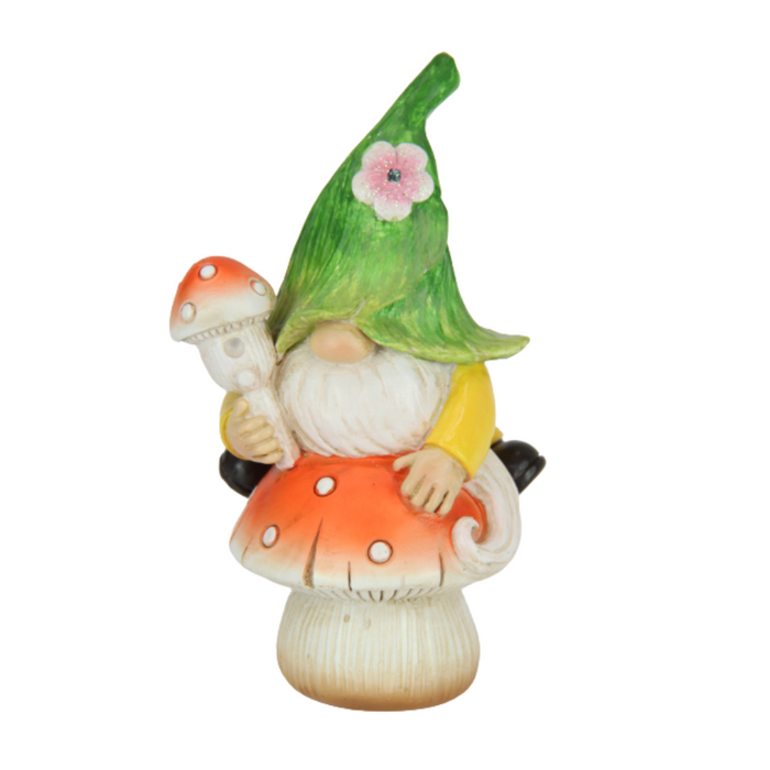 Ronis Gnome Sitting on Mushroom 13cm 3 Asstd