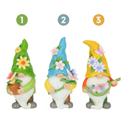 Ronis Gnome with Butterfly & Flowers 13cm 3 Asstd