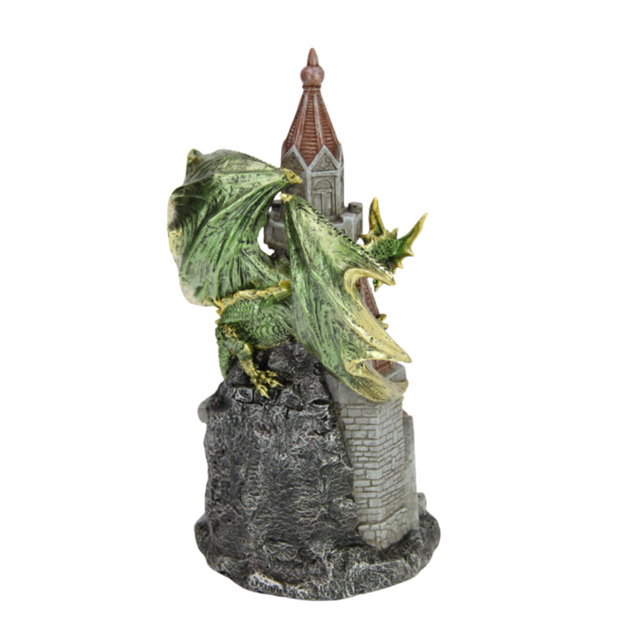 Ronis Green Dragon on Castle with Lights 28cm