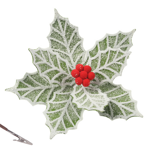 Ronis Green Frosted Poinsettia with Clip 28cmD